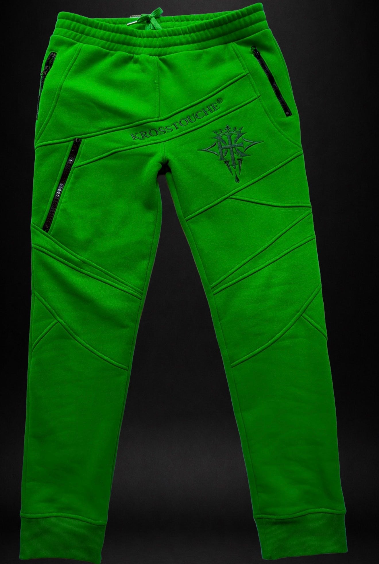 Front view of KROSSTOUCHE® Emerald Signature Joggers in premium green heavyweight fabric.