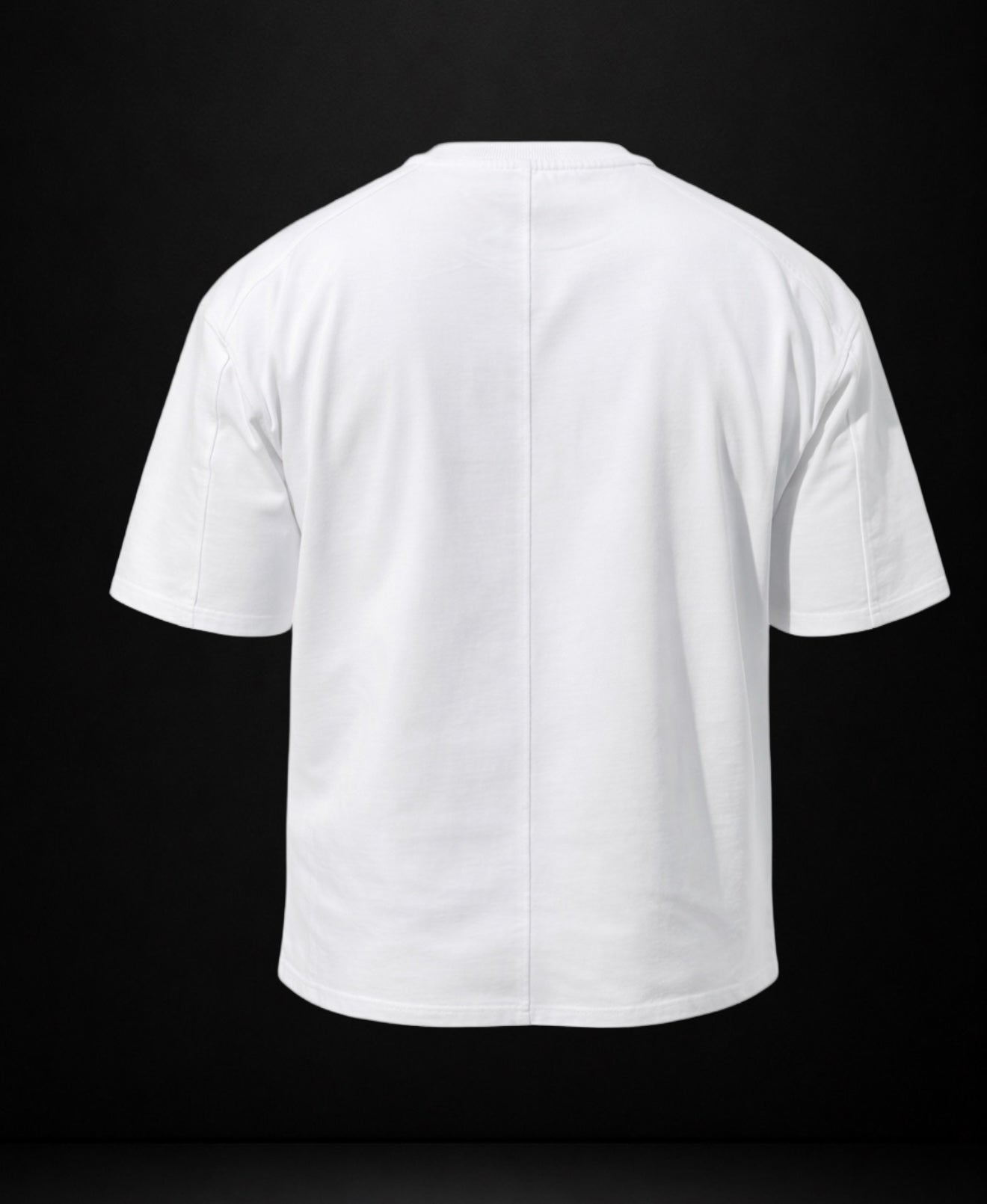 Back view of the KROSSTOUCHE® Signature Heavyweight T-Shirt in Optic White displayed against a black background.