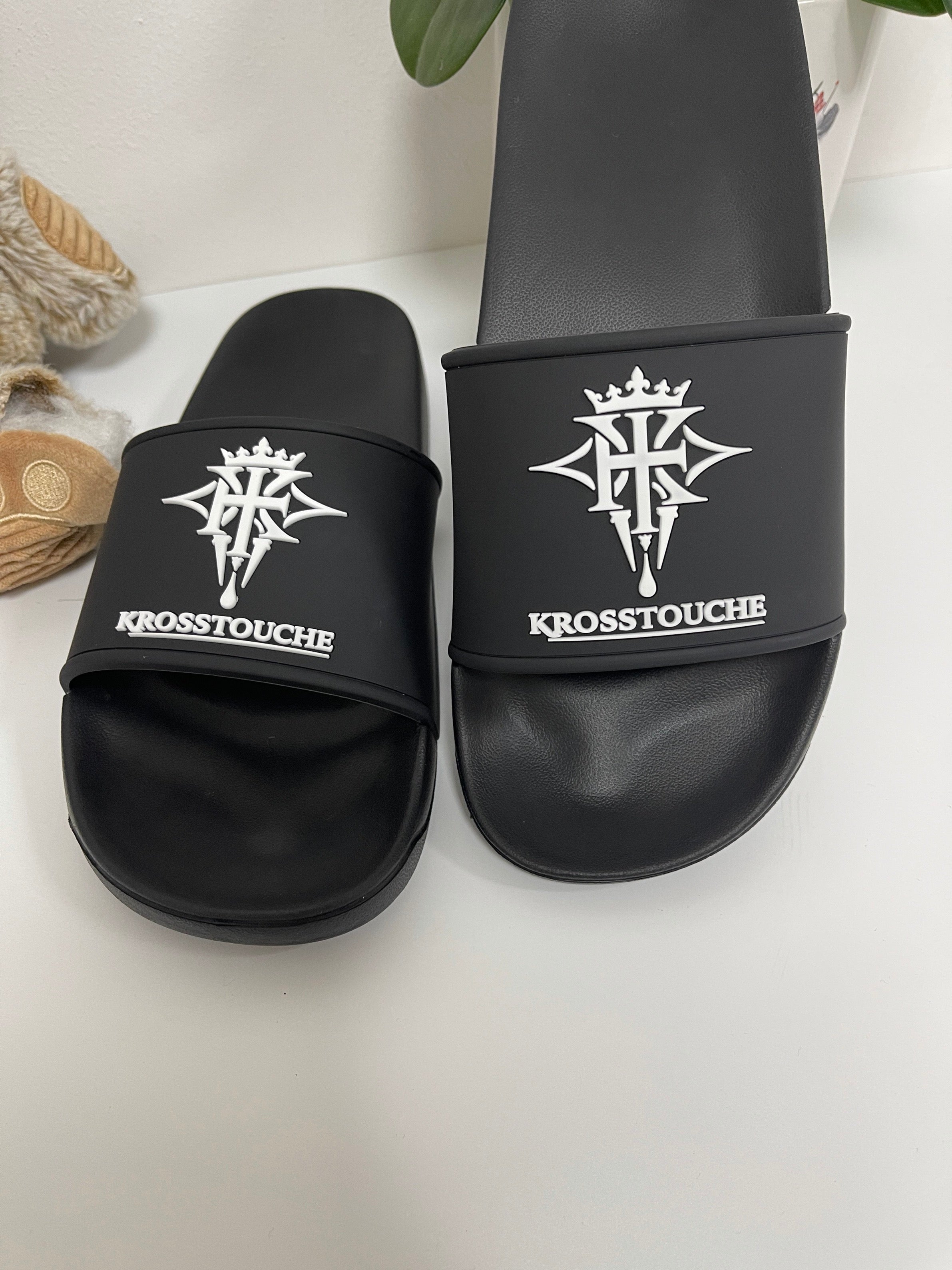 KROSSTOUCHE® Signature Black Slides – Premium Luxury Unisex Slides